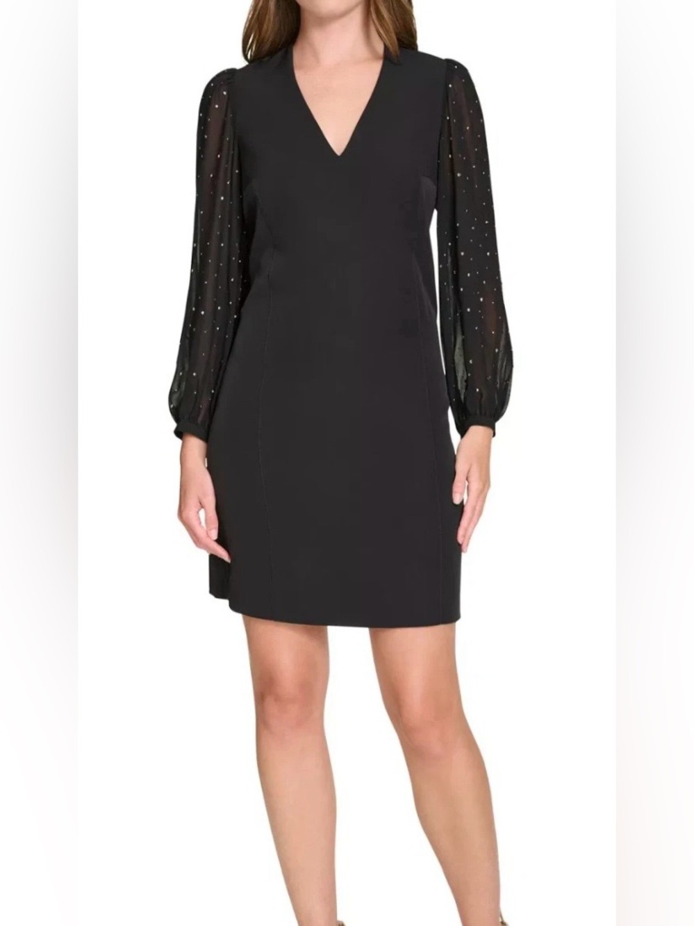 NEW Tommy Hilfiger Embellished Sheer Chiffon Sleeve Shift Dress 6 Black Cocktail